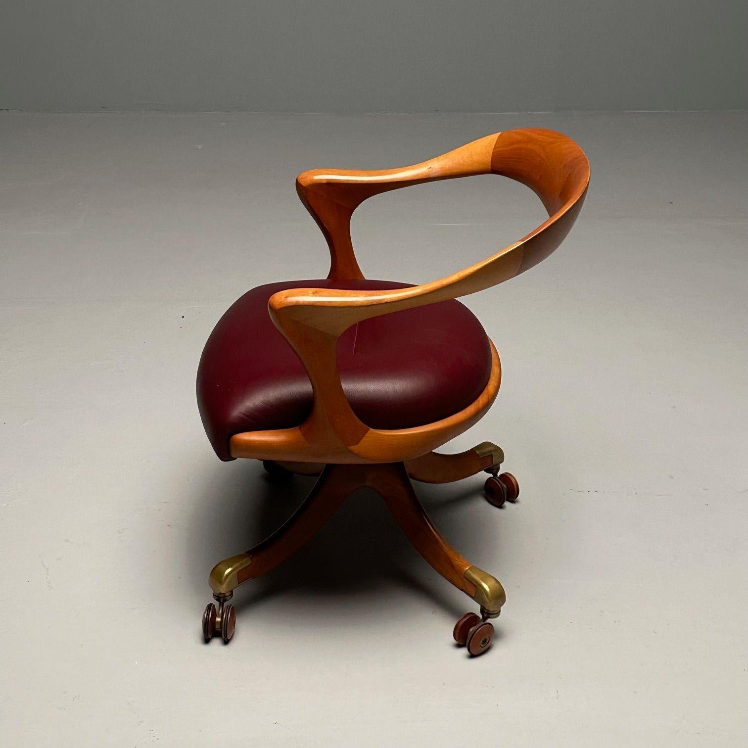 Ceccotti Collezioni, Modern, Office Chair, Light Walnut, Red Leather, 2000s For Sale 12