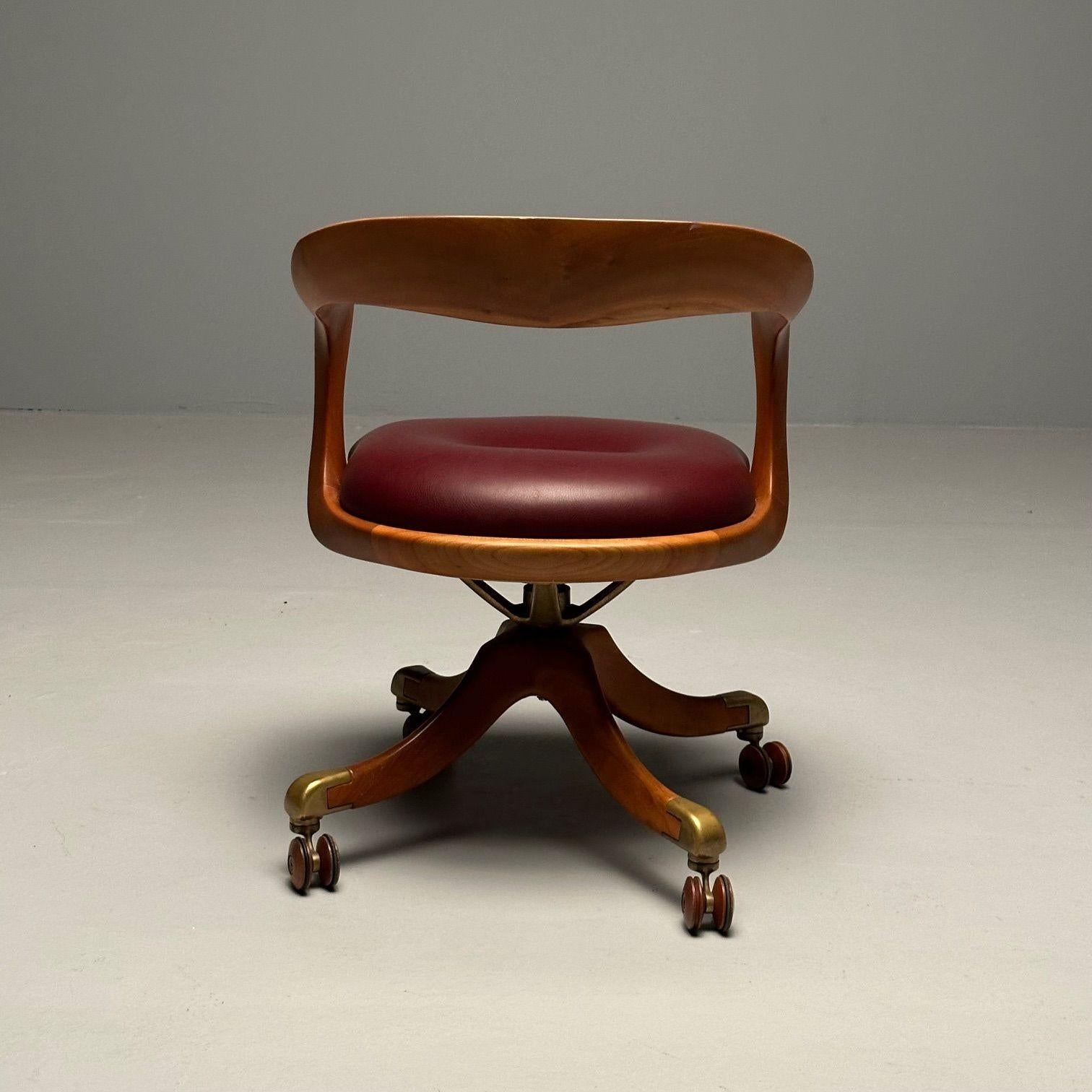 Ceccotti Collezioni, Modern, Office Chair, Light Walnut, Red Leather, 2000s For Sale 13