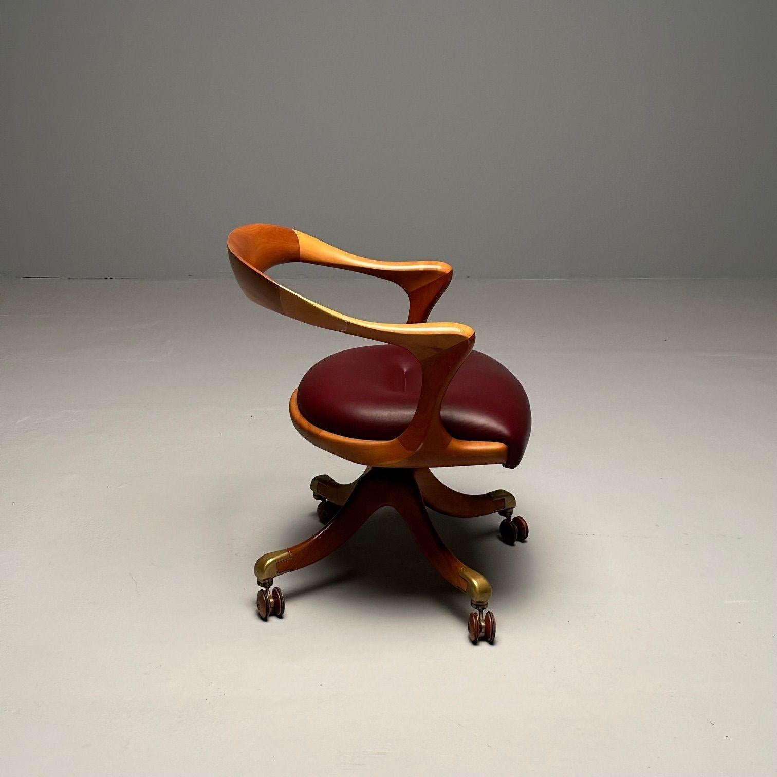 Ceccotti Collezioni, Modern, Office Chair, Light Walnut, Red Leather, 2000s For Sale 14