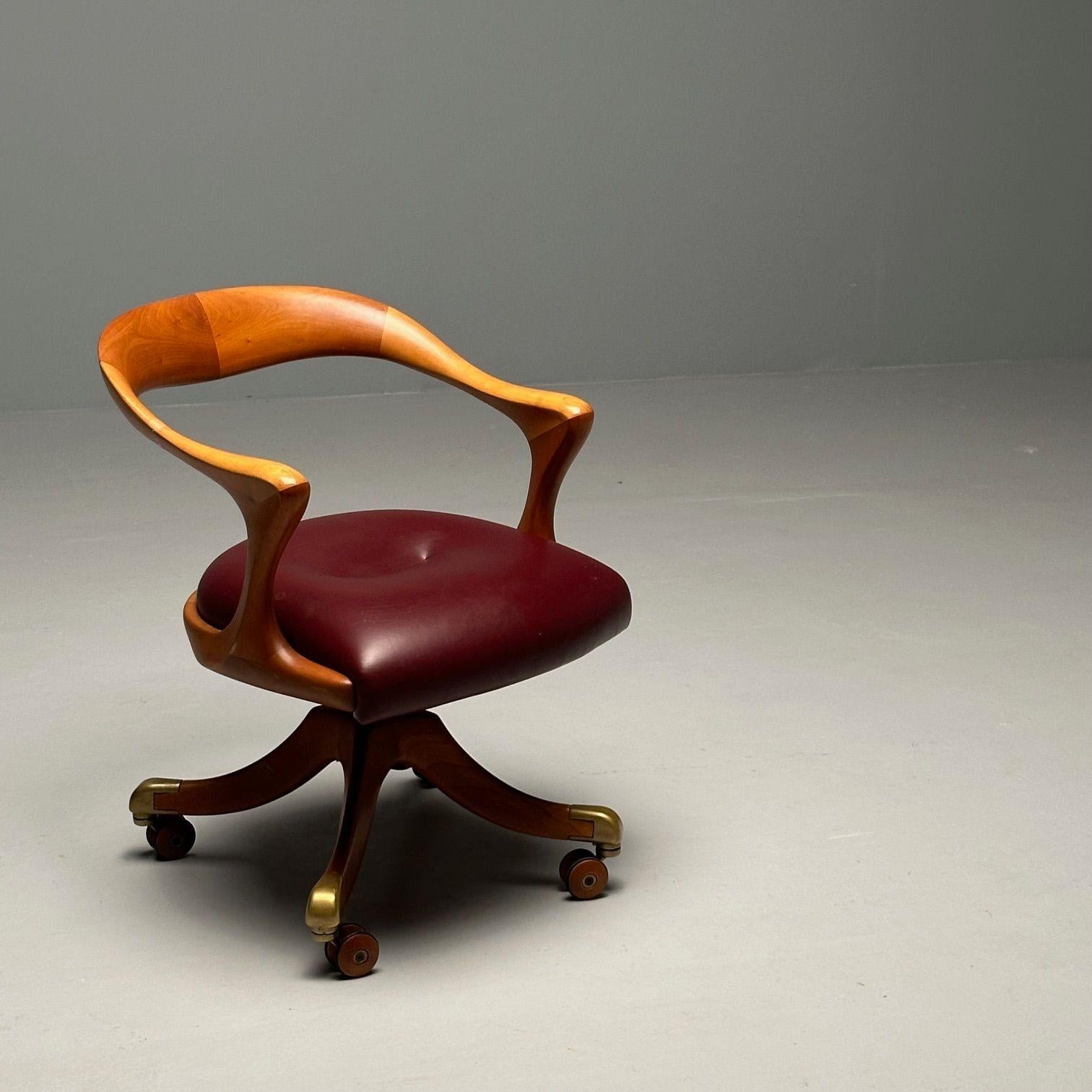 Italian Ceccotti Collezioni, Modern, Office Chair, Light Walnut, Red Leather, 2000s For Sale