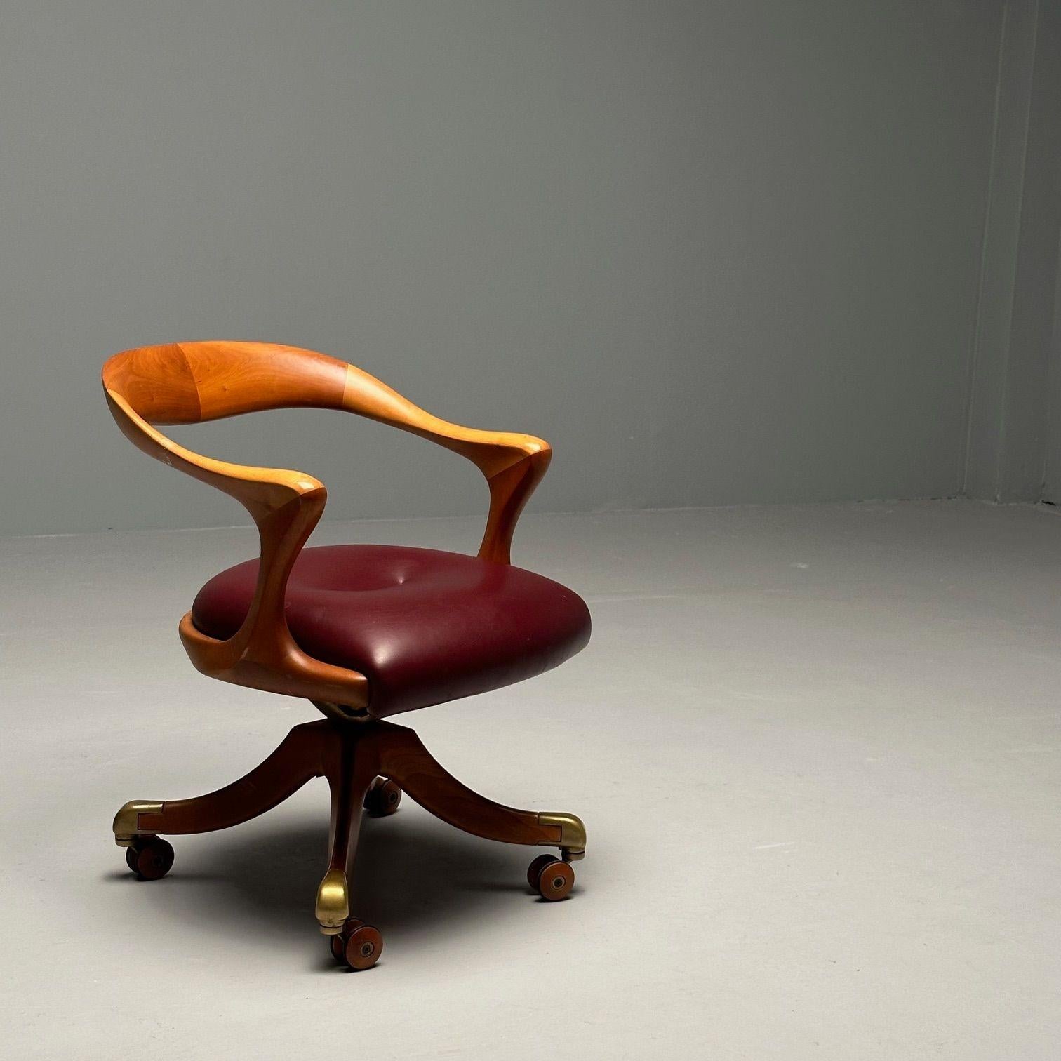 Ceccotti Collezioni, Modern, Office Chair, Light Walnut, Red Leather, 2000s In Good Condition For Sale In Stamford, CT
