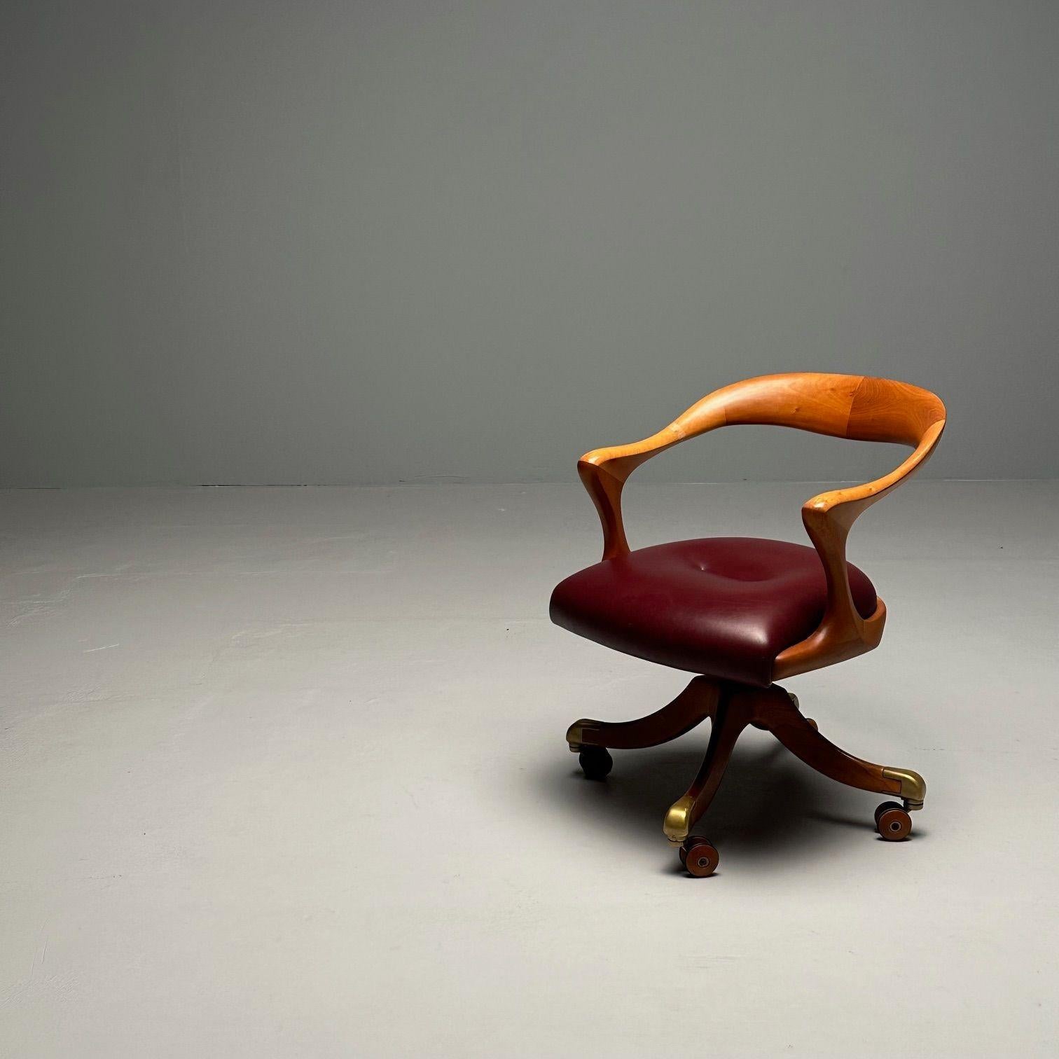 Contemporary Ceccotti Collezioni, Modern, Office Chair, Light Walnut, Red Leather, 2000s For Sale