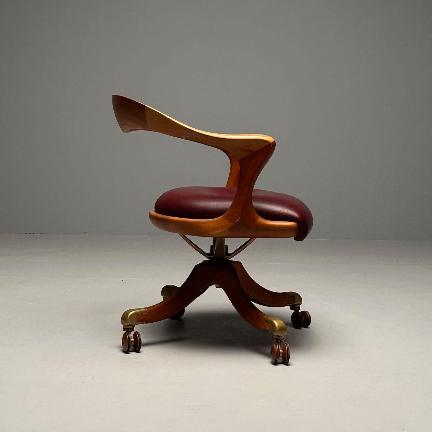 Brass Ceccotti Collezioni, Modern, Office Chair, Light Walnut, Red Leather, 2000s For Sale