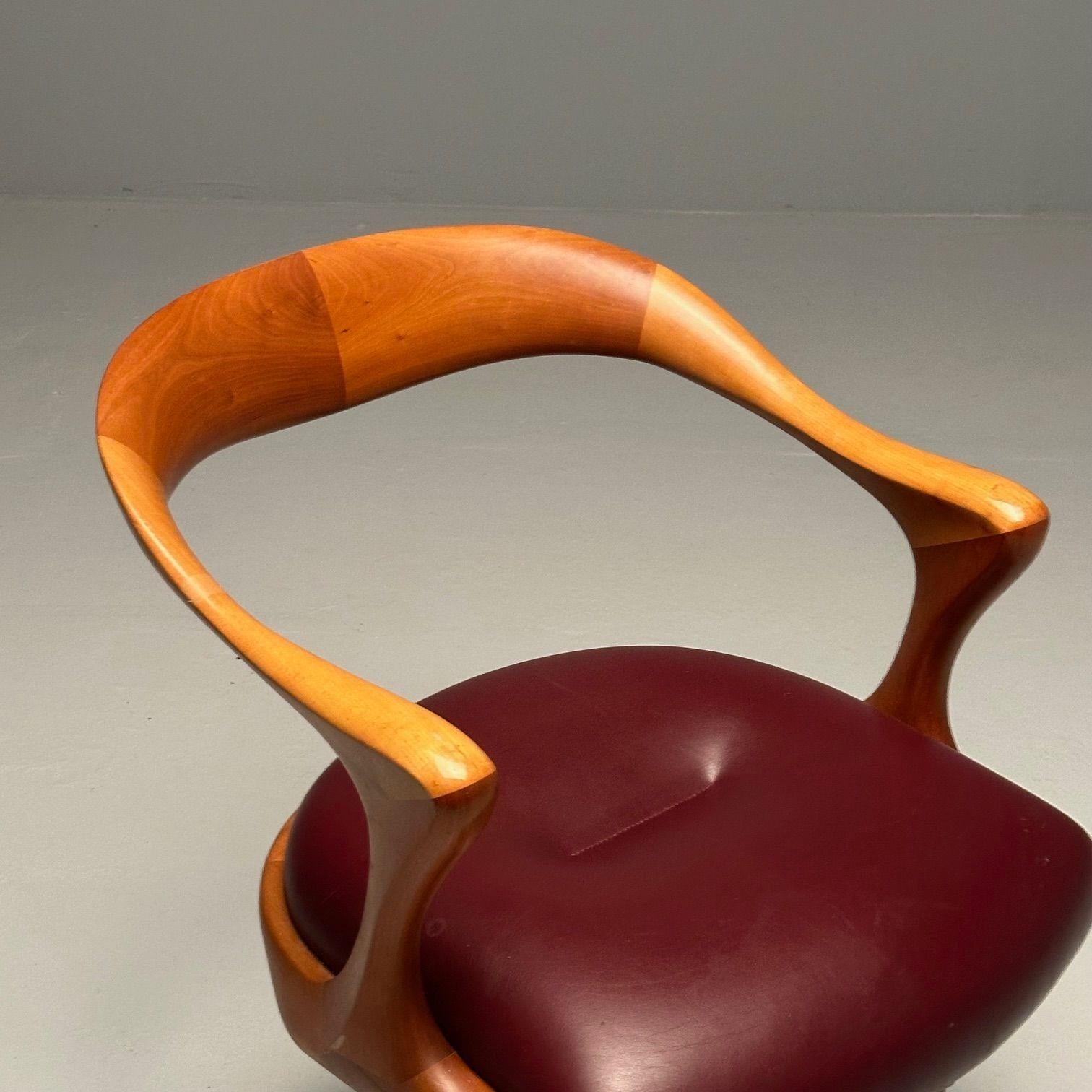 Laiton Ceccotti Collezioni, Modernity, chaise de bureau, noyer clair, cuir rouge, années 2000 en vente