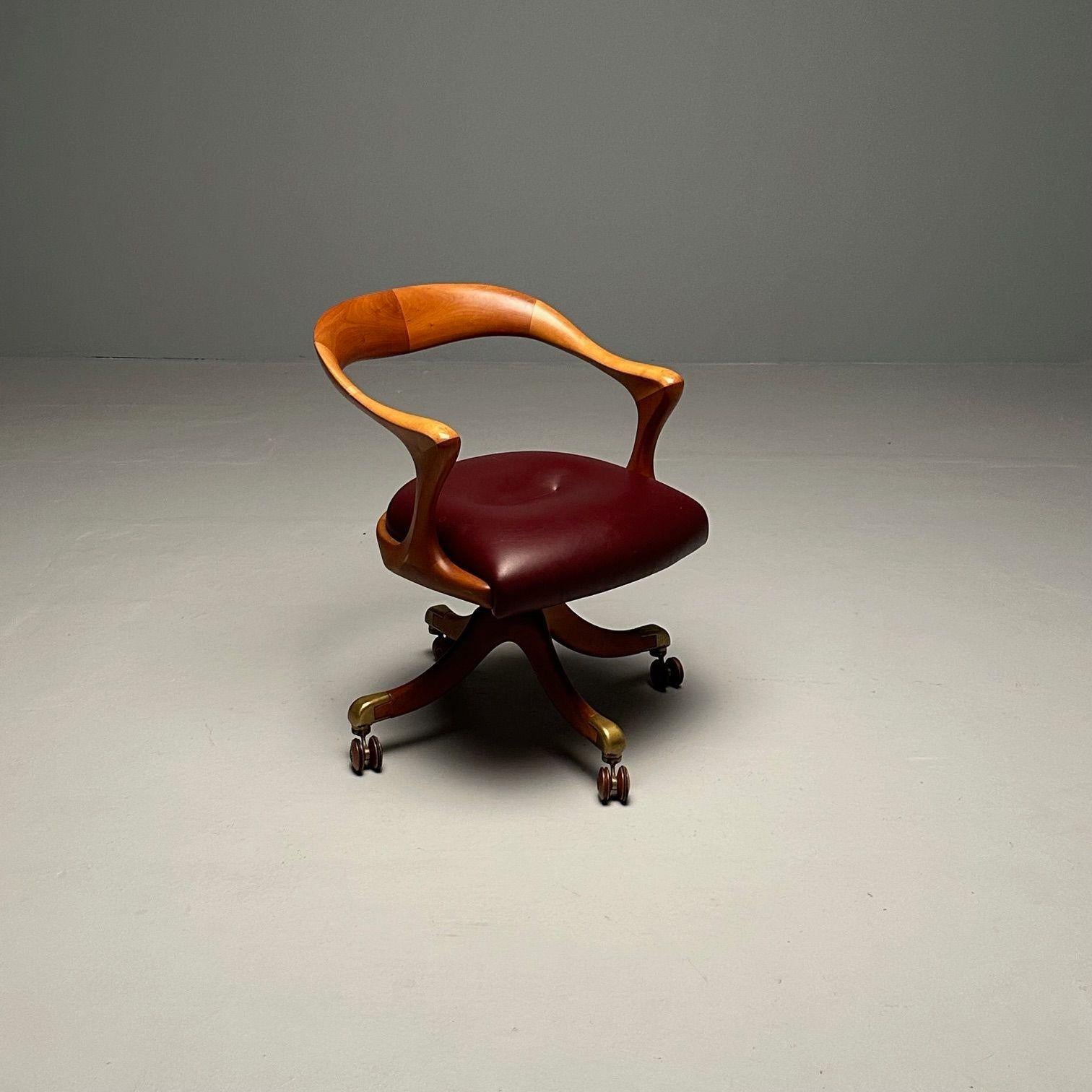 Ceccotti Collezioni, Modern, Office Chair, Light Walnut, Red Leather, 2000s For Sale 2