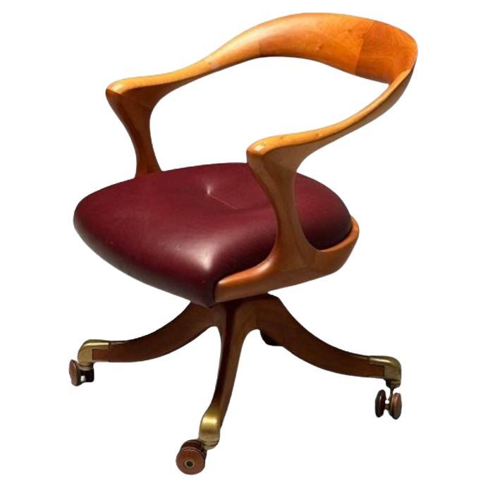 Ceccotti Collezioni, Modern, Office Chair, Light Walnut, Red Leather, 2000s For Sale