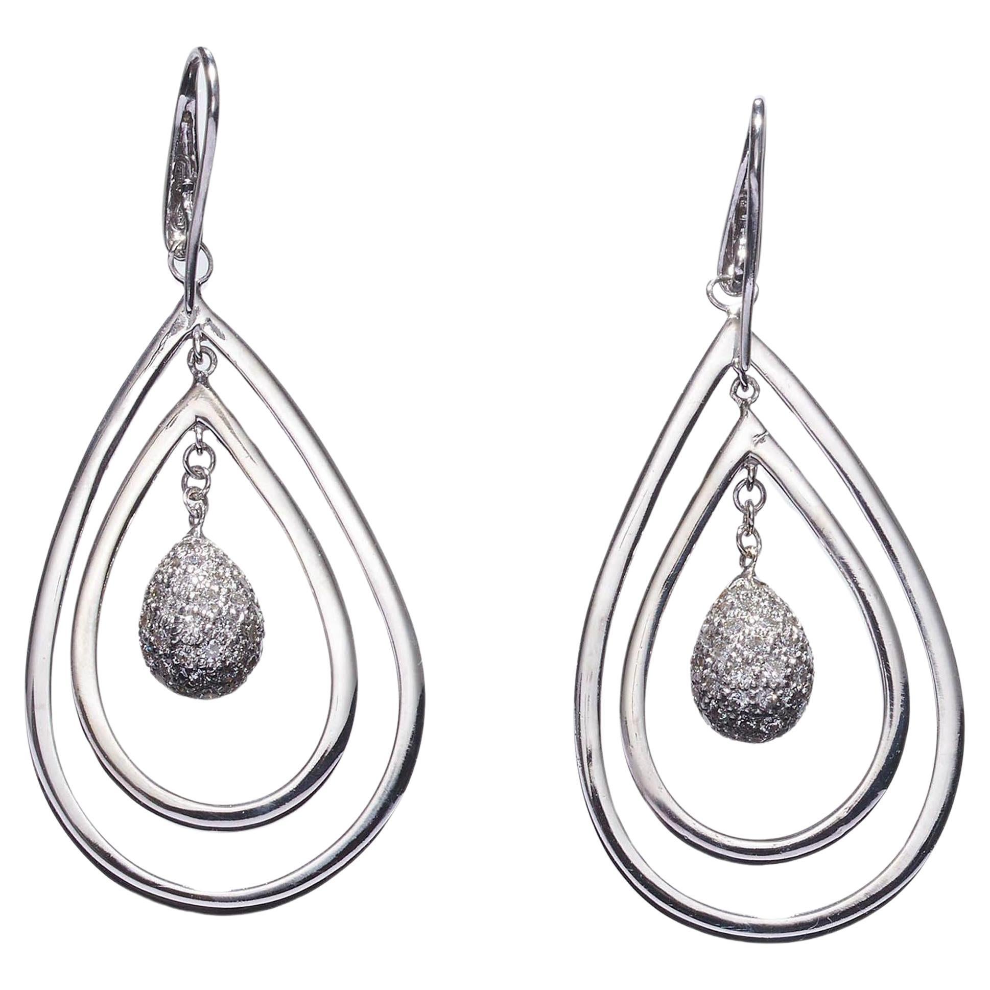 Brilliant Cut Modern Italian Diamond And White Gold Drop Shape Earrings, Circa 2010 For Sale