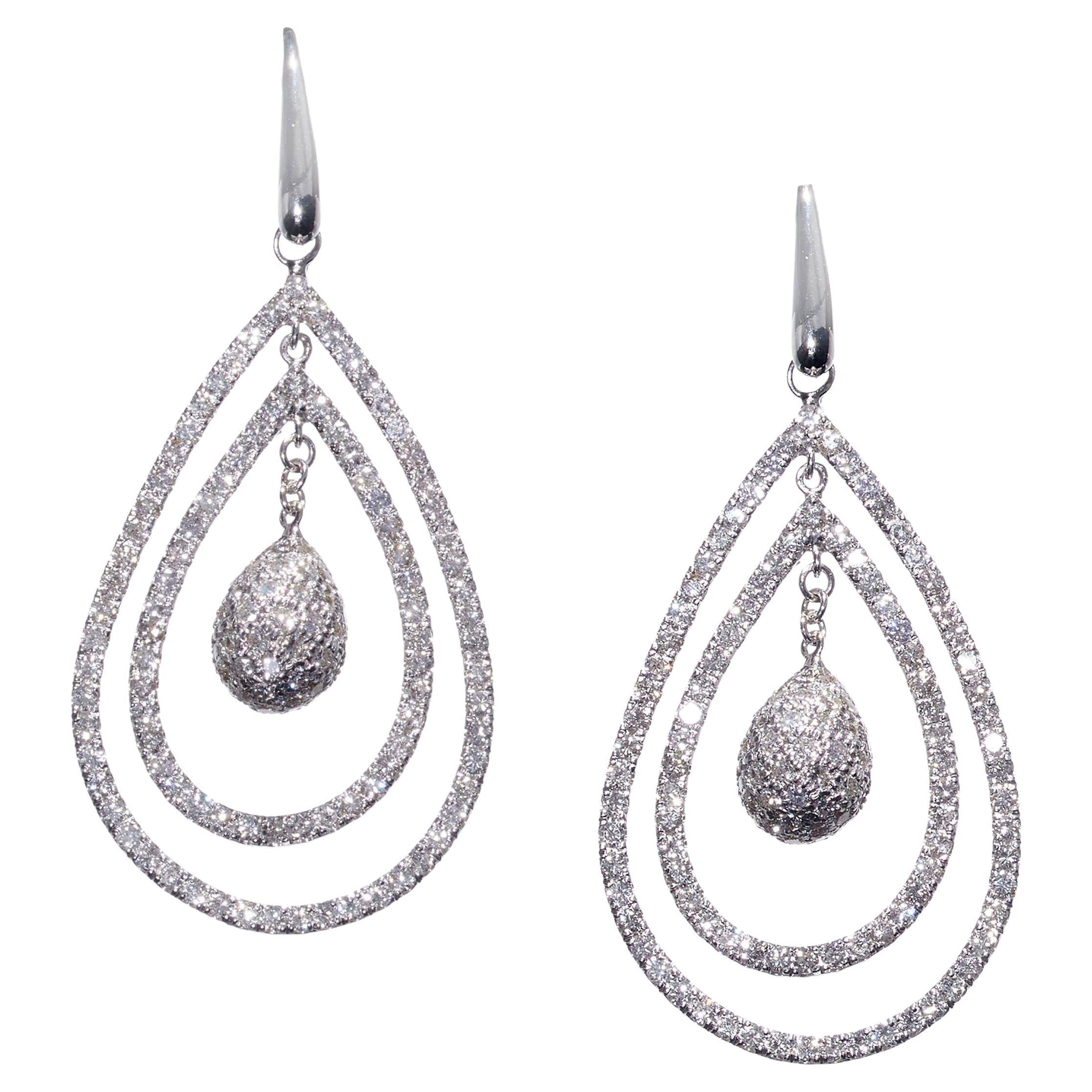 Modern Italian Diamond And White Gold Drop Shape Earrings, Circa 2010 For Sale