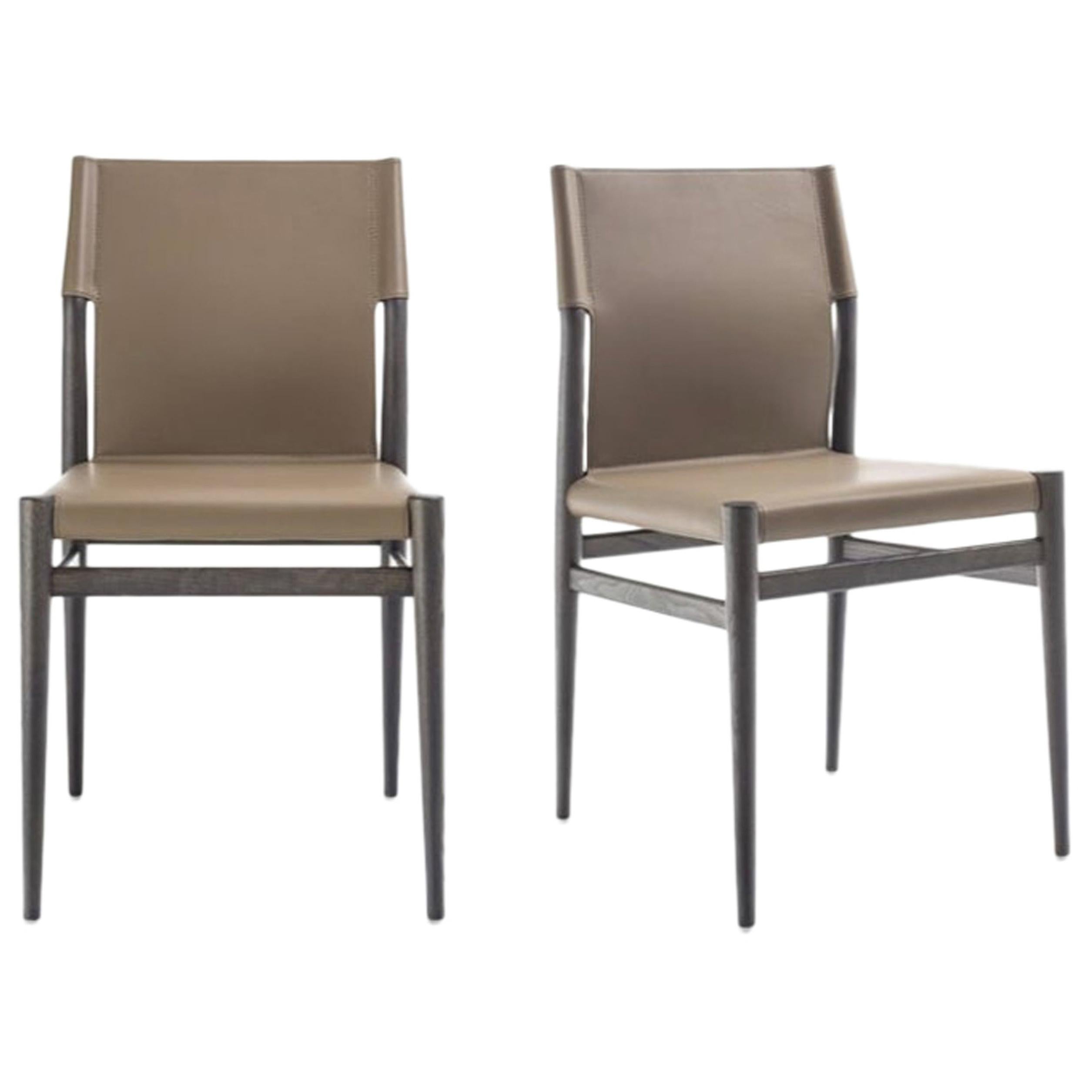 Modern Italian Dining Chair Leather and Wood, Made in Italy For Sale