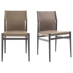 Modern Italian Dining Chair Leather and Wood, Made in Italy