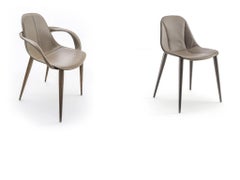 Modern Italian Dining Chair Leather and Wood, Made in Italy