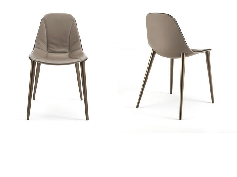 Modern Italian Dining Chair Leather and Wood, Made in Italy For Sale at