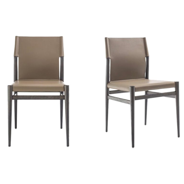 Modern Italian Dining Chair Leather and Wood, Made in Italy For Sale at