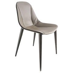 Modern Italian Dining Chair Leather and Wood, Made in Italy