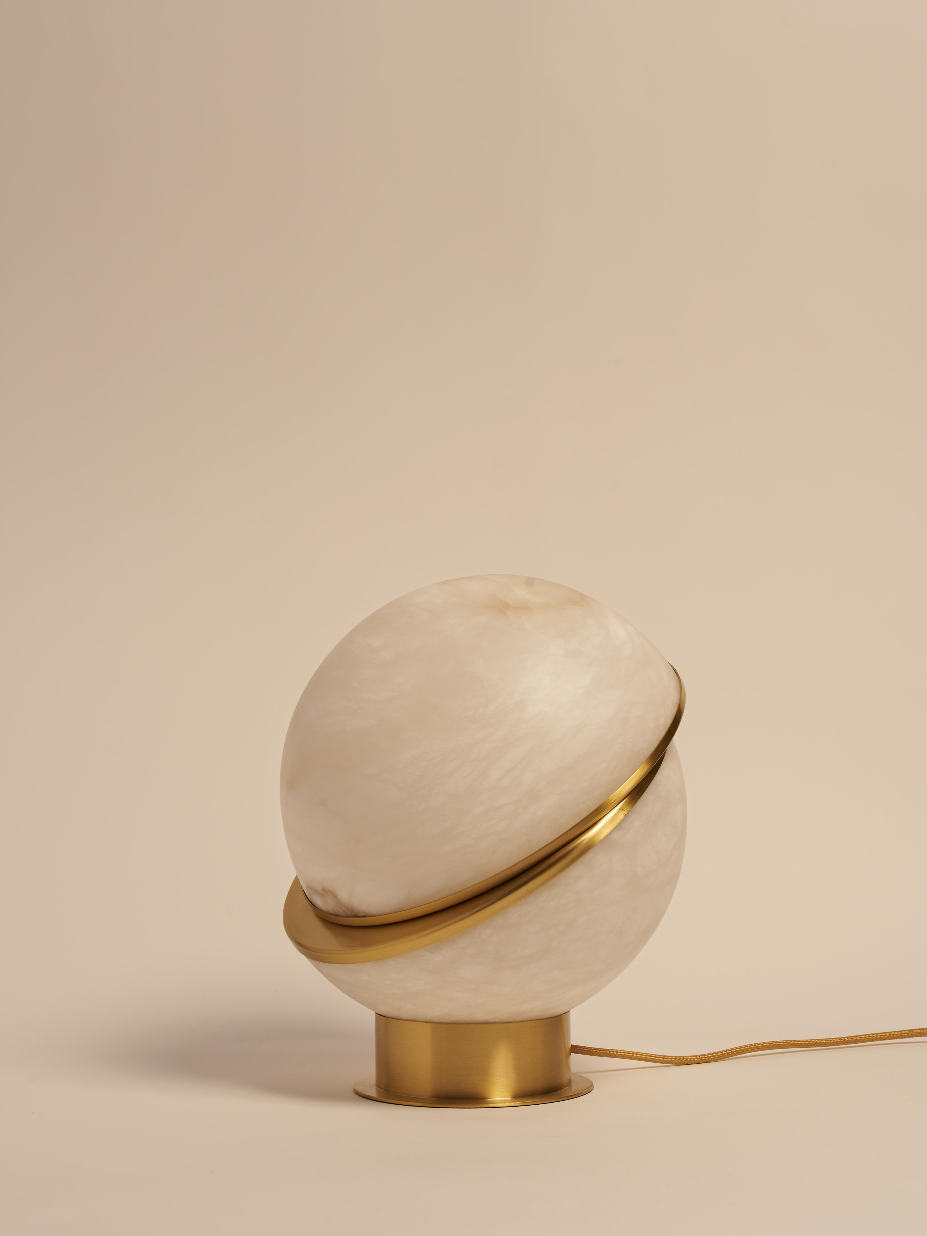 Contemporary Modern Italian Ethereal Allure of Alabaster - Offset Globe Lamp in satin brass For Sale