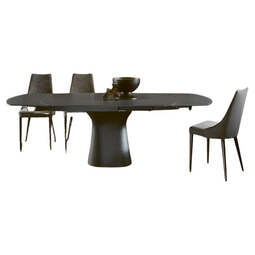 Table à rallonge italienne moderne en béton et verre mat - Collection Bontempi
