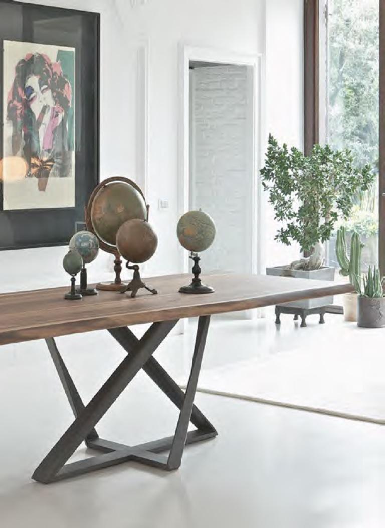 International Style Modern Italian Fixed Solid Wood, Lacquered Metal Table, Bontempi Collection For Sale