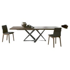 Table italienne moderne en bois massif fixe et métal laqué - Collection Bontempi