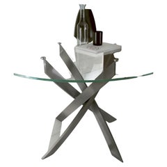 Modern Italian Fixed Table in Glass and Lacquered Metal, Bontempi Collection
