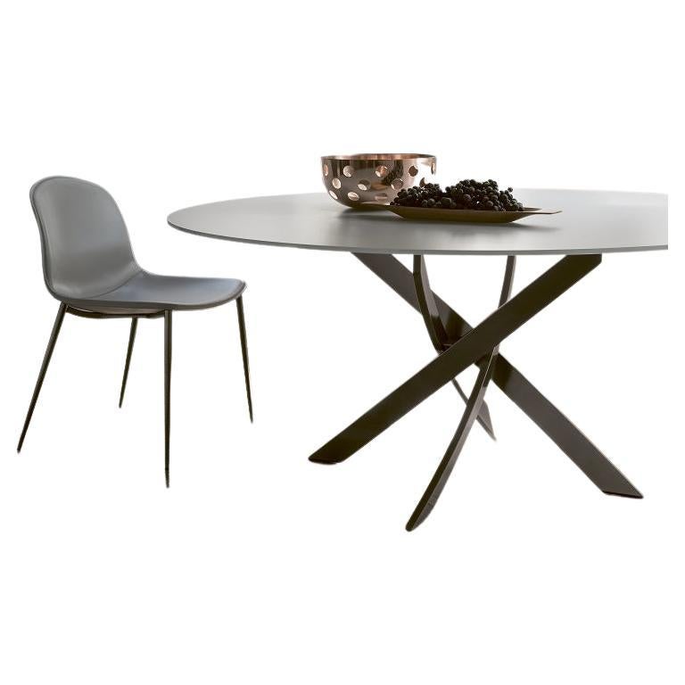 Modern Italian Fixed Table in Glass and Lacquered Metal, Bontempi Collection  For Sale