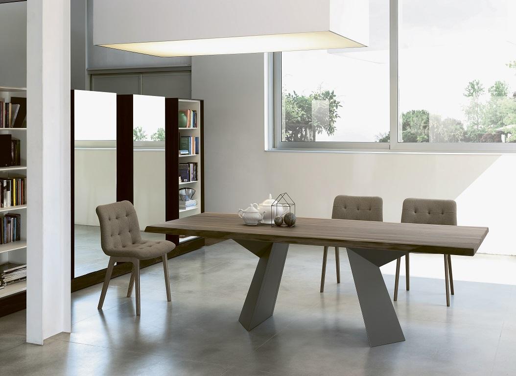 International Style Modern Italian Fixed Table in Solid Wood and Lacquered Metal-Bontempi Collection For Sale