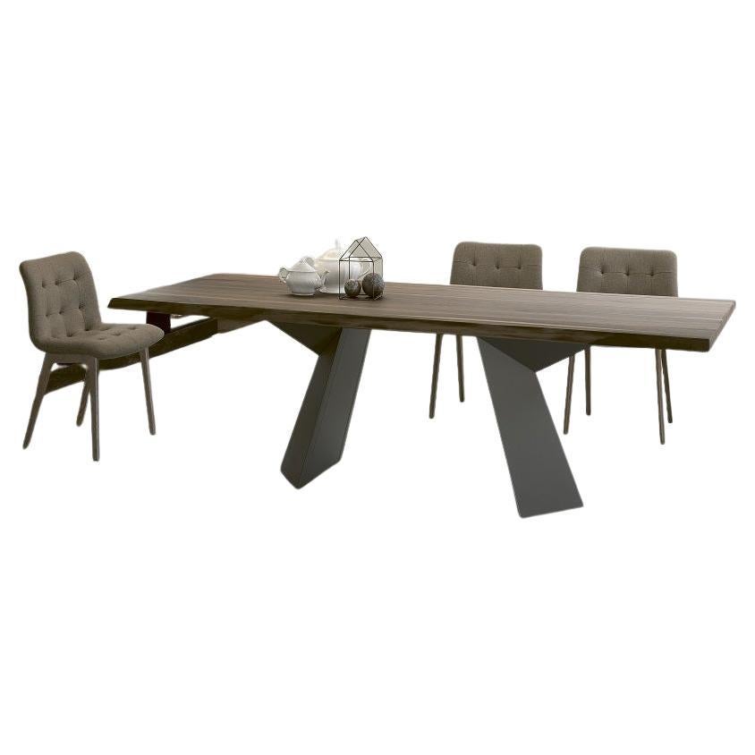 Modern Italian Fixed Table in Solid Wood and Lacquered Metal-Bontempi Collection For Sale