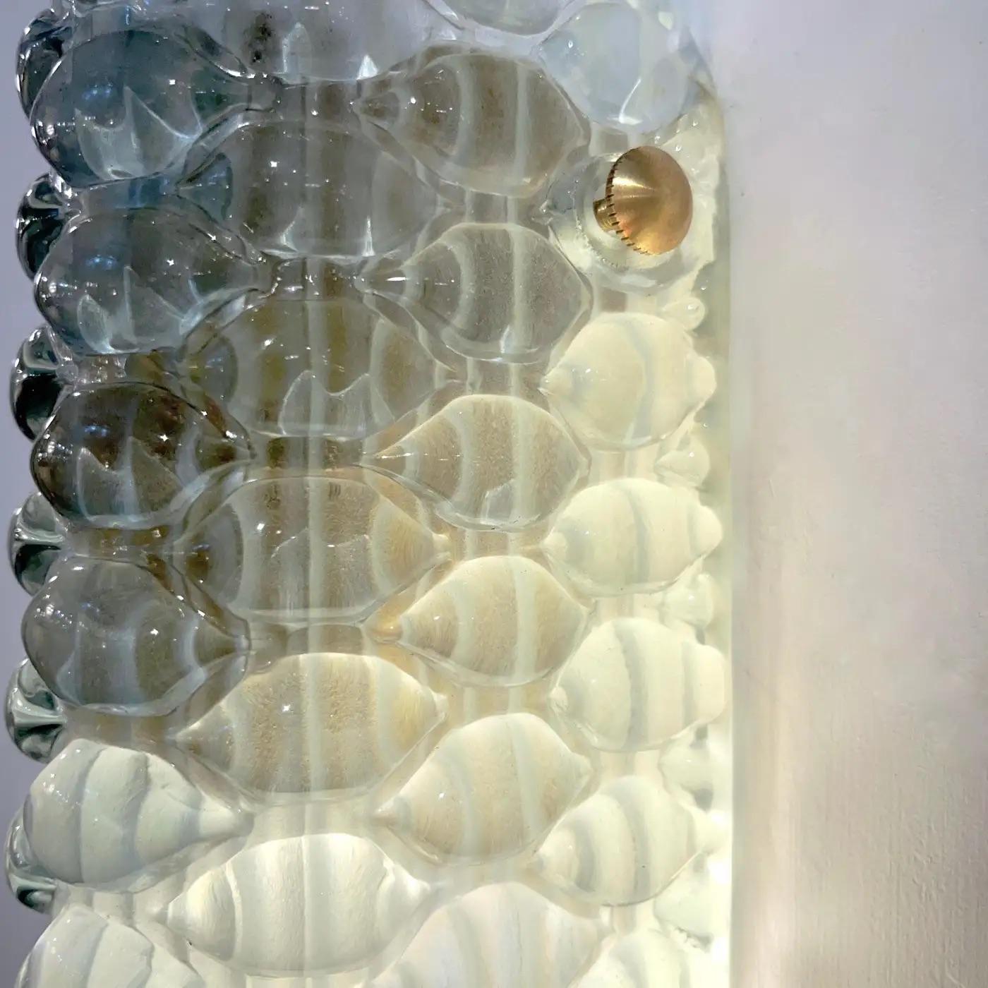 Moderne italienische Fontana Arte Stil Aqua Blue Murano Glas Messing Bubble Sconces im Angebot 7