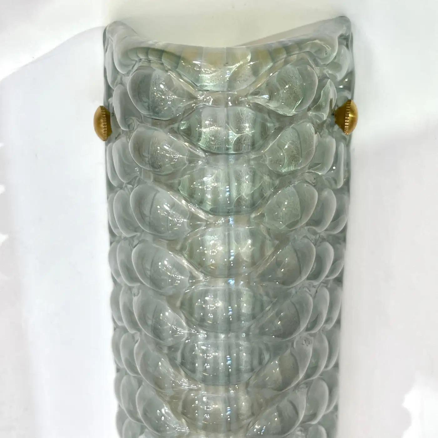 Moderne italienische Fontana Arte Stil Aqua Blue Murano Glas Messing Bubble Sconces im Zustand „Neu“ im Angebot in New York, NY