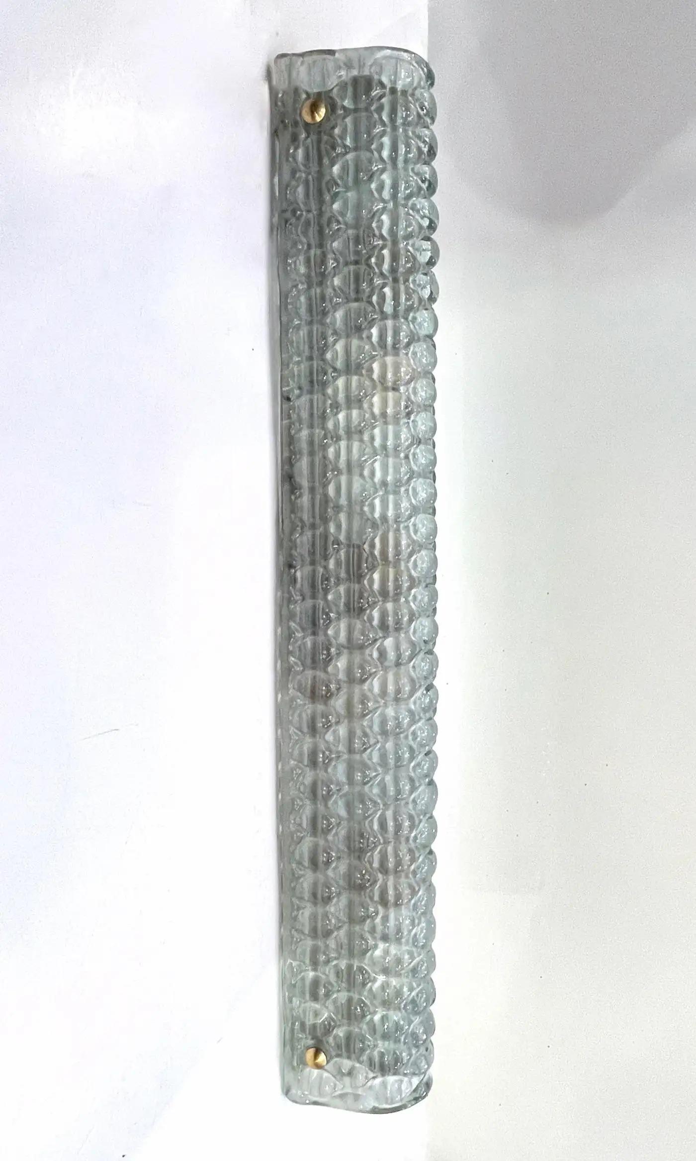 Moderne italienische Fontana Arte Stil Aqua Blue Murano Glas Messing Bubble Sconces (Metall) im Angebot