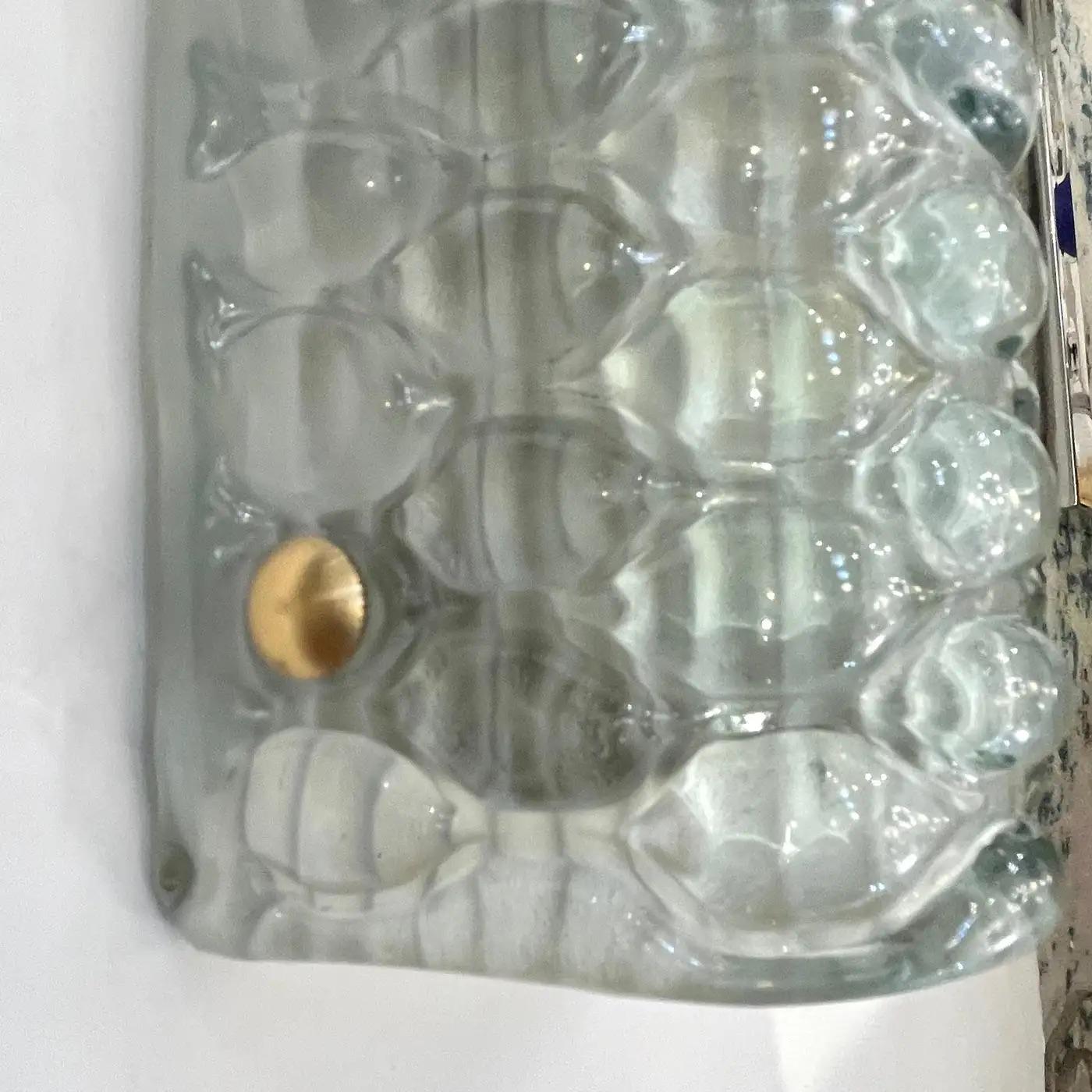 Moderne italienische Fontana Arte Stil Aqua Blue Murano Glas Messing Bubble Sconces im Angebot 1