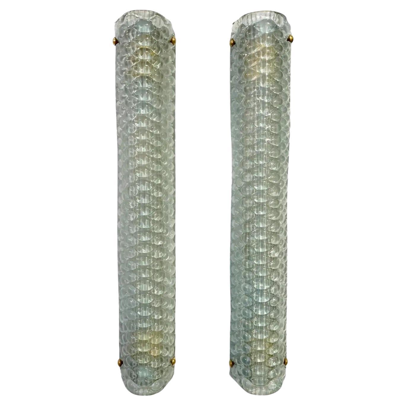 Modernity Italian Fontana Arte Style Aqua Blue Murano Glass Brass Bubble Sconces (Appliques à bulles en verre de Murano)