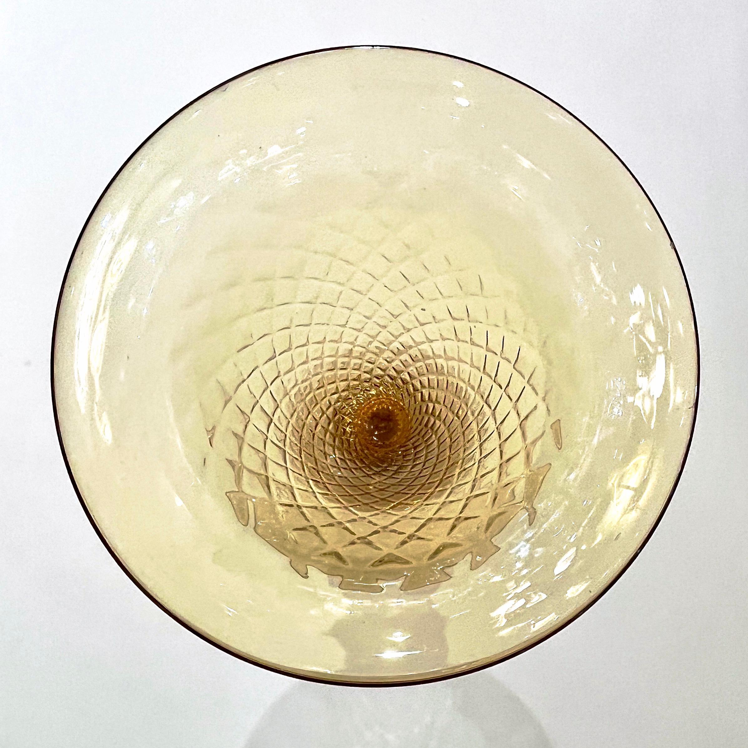 Hand-Crafted Modern Italian Gold Honeycomb Murano Glass Tall Round Conical Double Vase For Sale