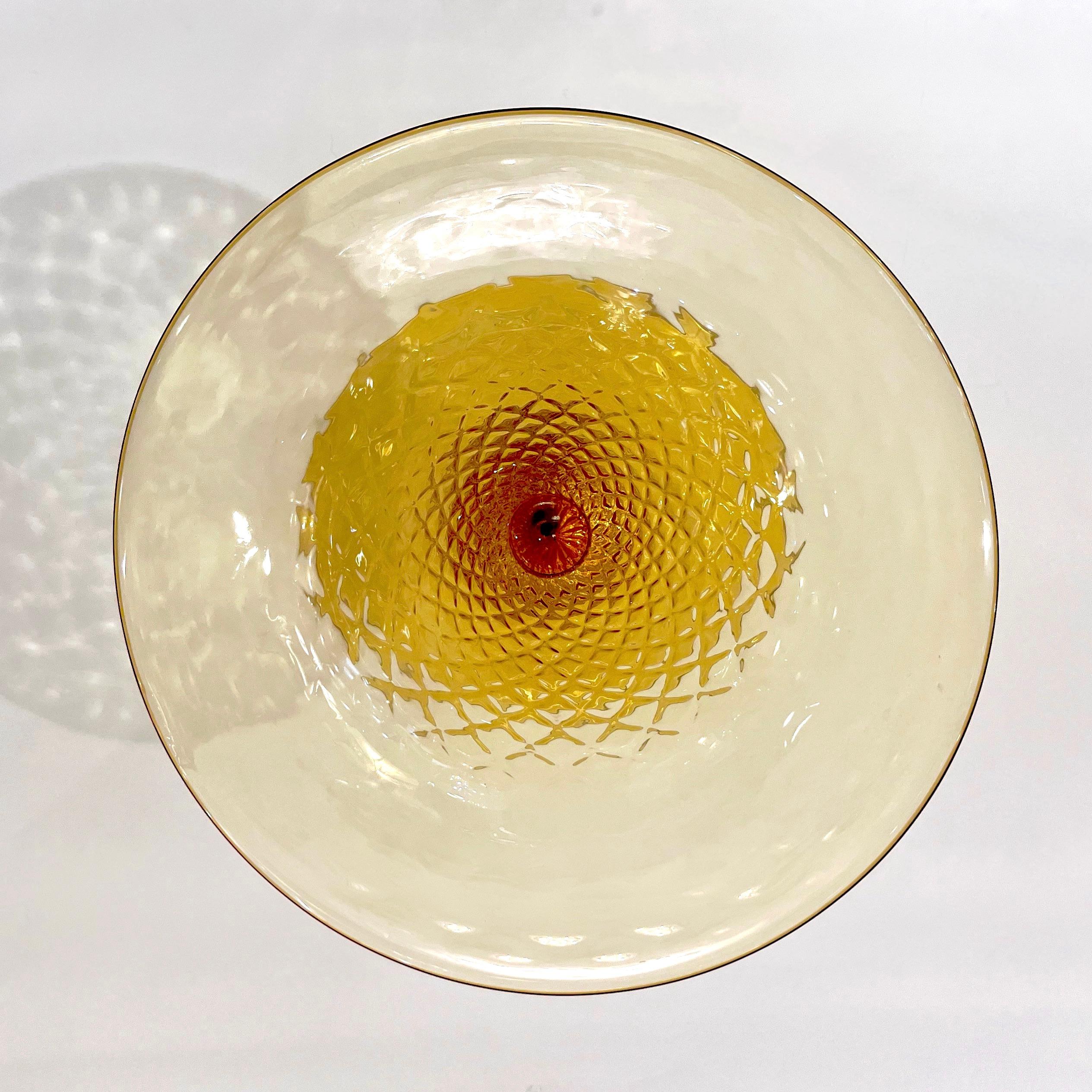 Modern Italian Gold Honeycomb Murano Glass Round Conical Hourglass Double Vase For Sale 5