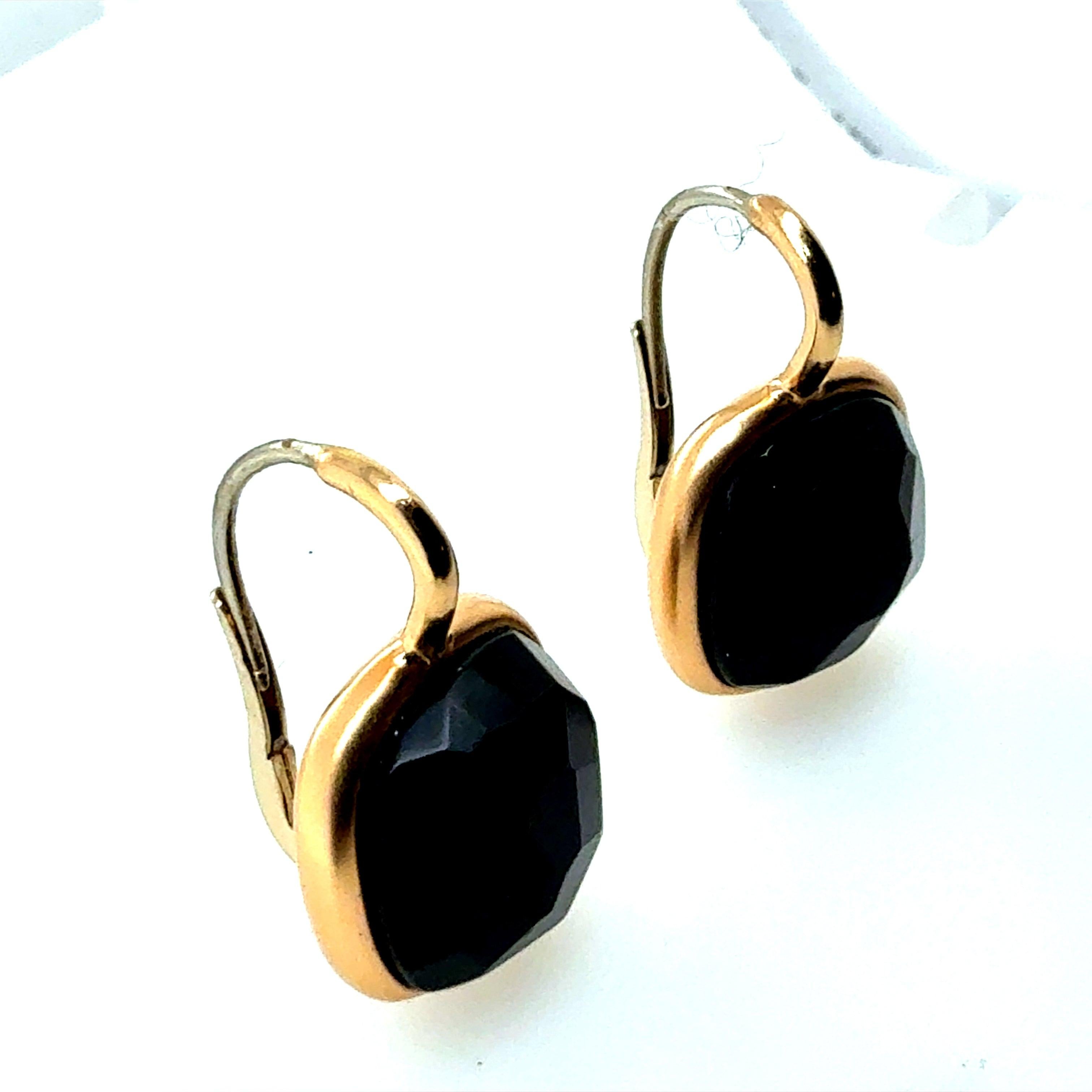 Women's Modern Italian Gold Satin Finish Statement Onyx Earrings, Made in Italy For Sale