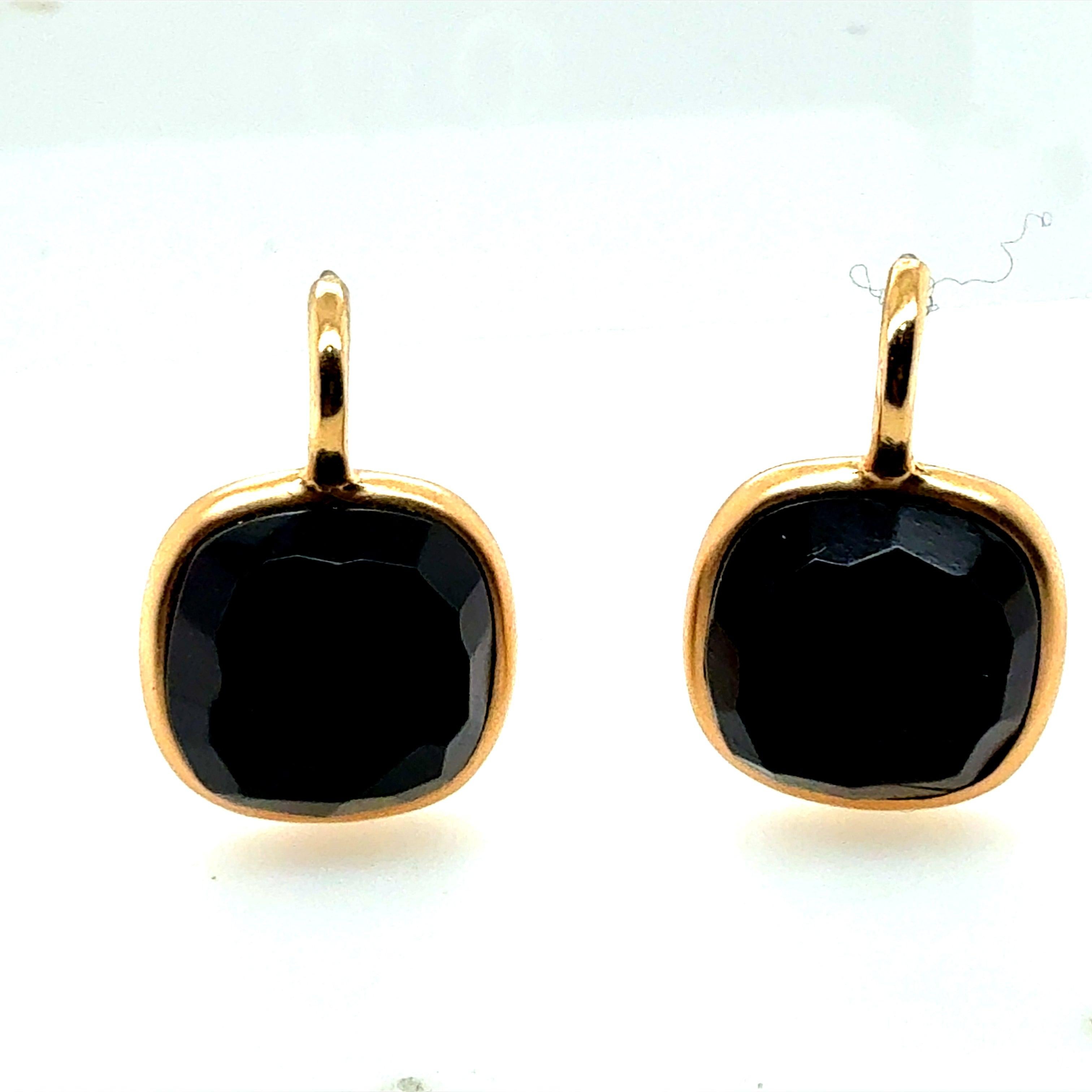 Modern Italian Gold Satin Finish Statement Onyx Earrings, Made in Italy For Sale 1