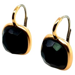 Modern Italian Gold Satin Finish Statement Onyx Earrings, Made in Italy