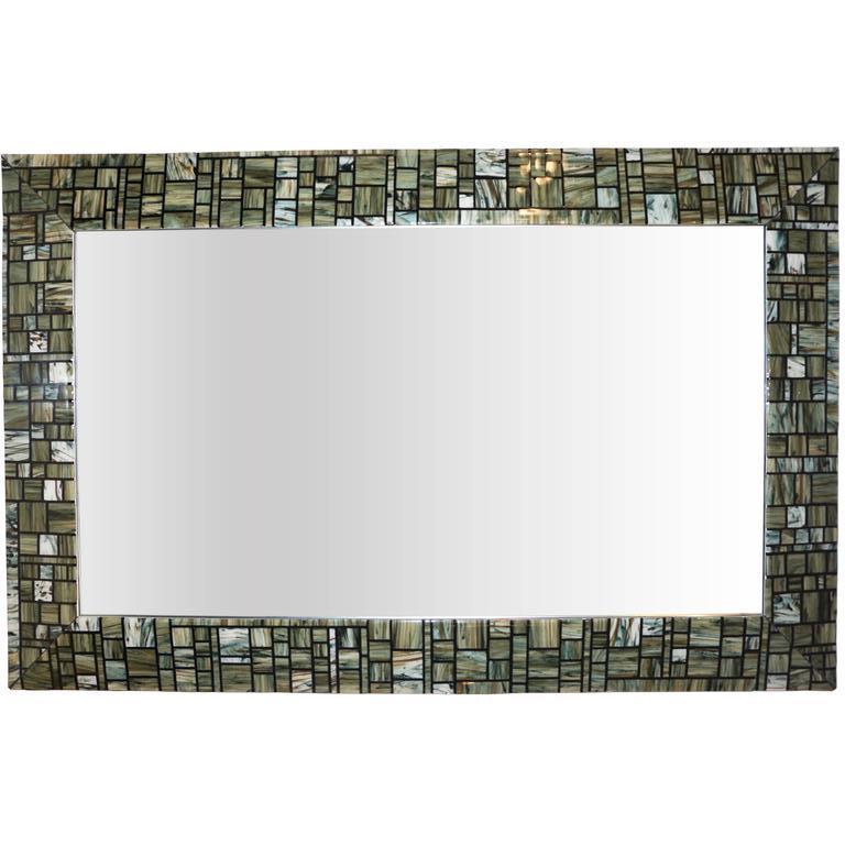Modern Italian Green Cream Caramel White And Black Murano Glass Mosaic Mirror