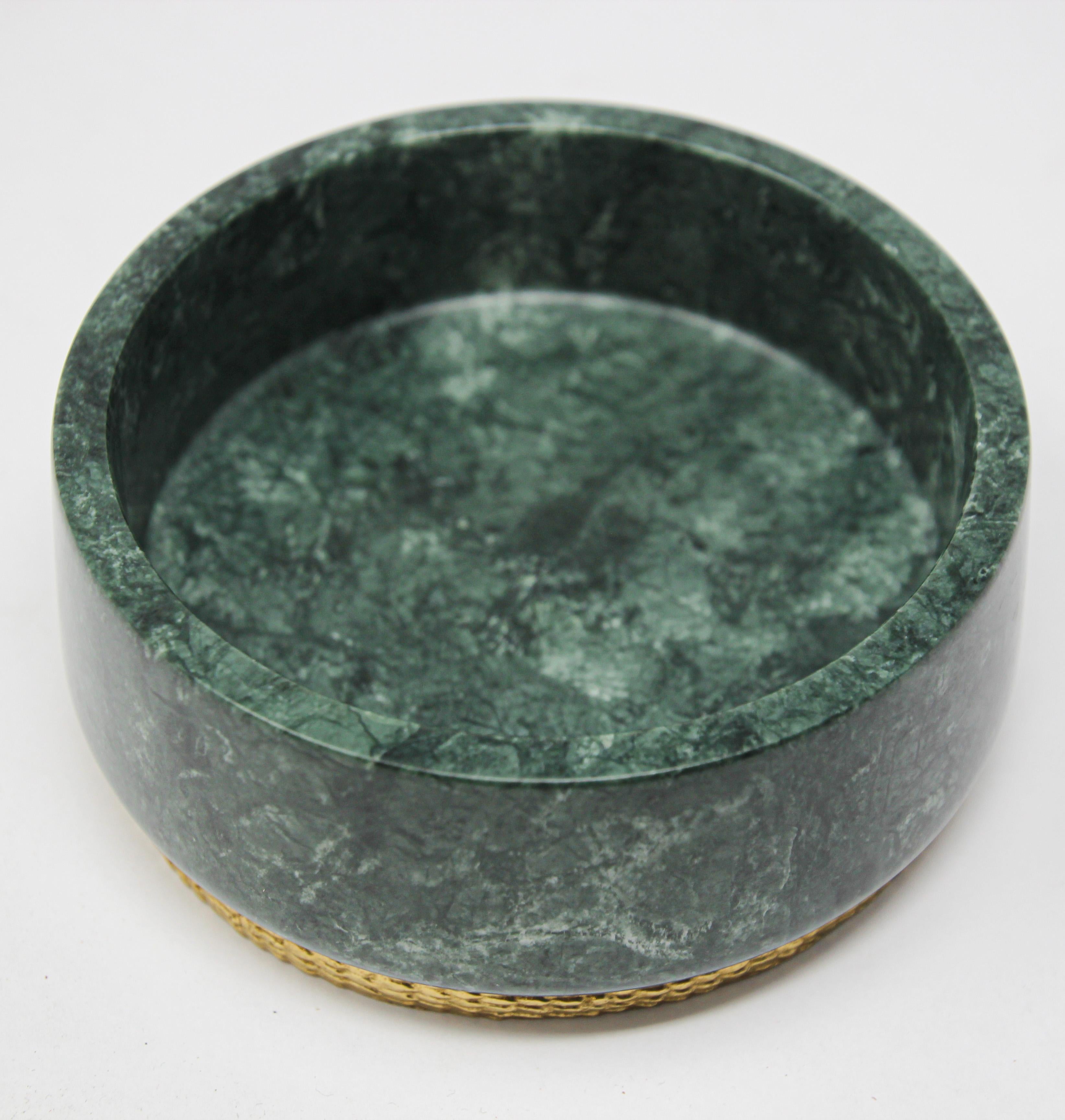 Italian Michael Aram Green Marble and Brass Footed Bowl