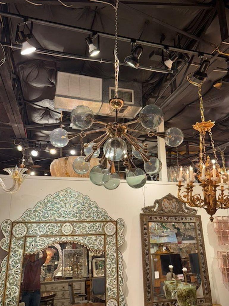 Modern Italian Green Murano Glass and Brass Sputnik Chandelier For Sale 1