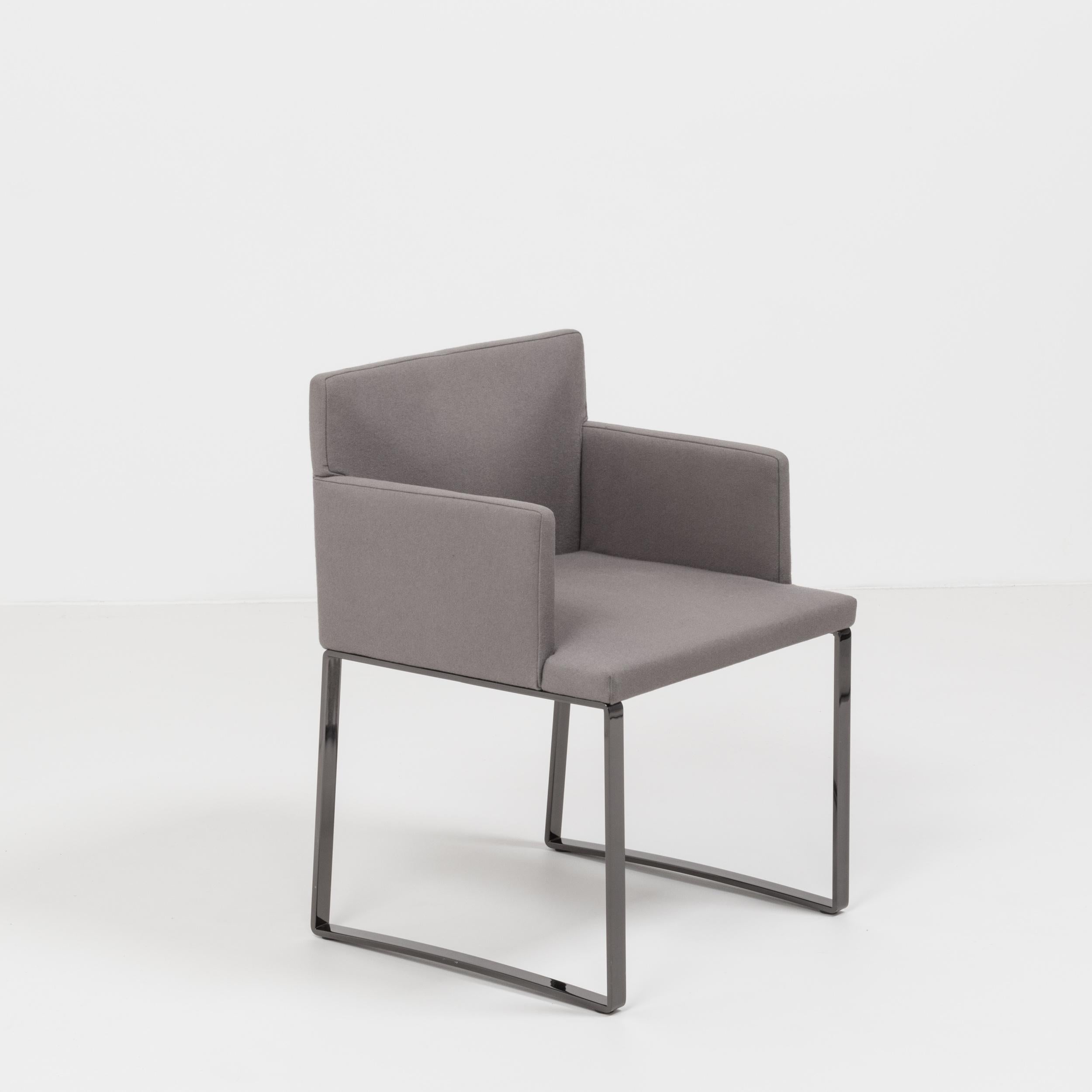 Italian Minotti by Rodolfo Dordoni Modern Grey Wool Dining Chairs, Set of 2