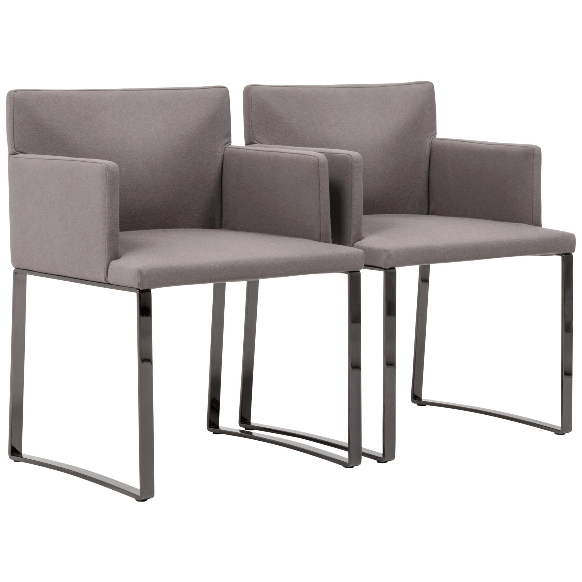 Minotti by Rodolfo Dordoni Modern Grey Wool Dining Chairs, Set of 2