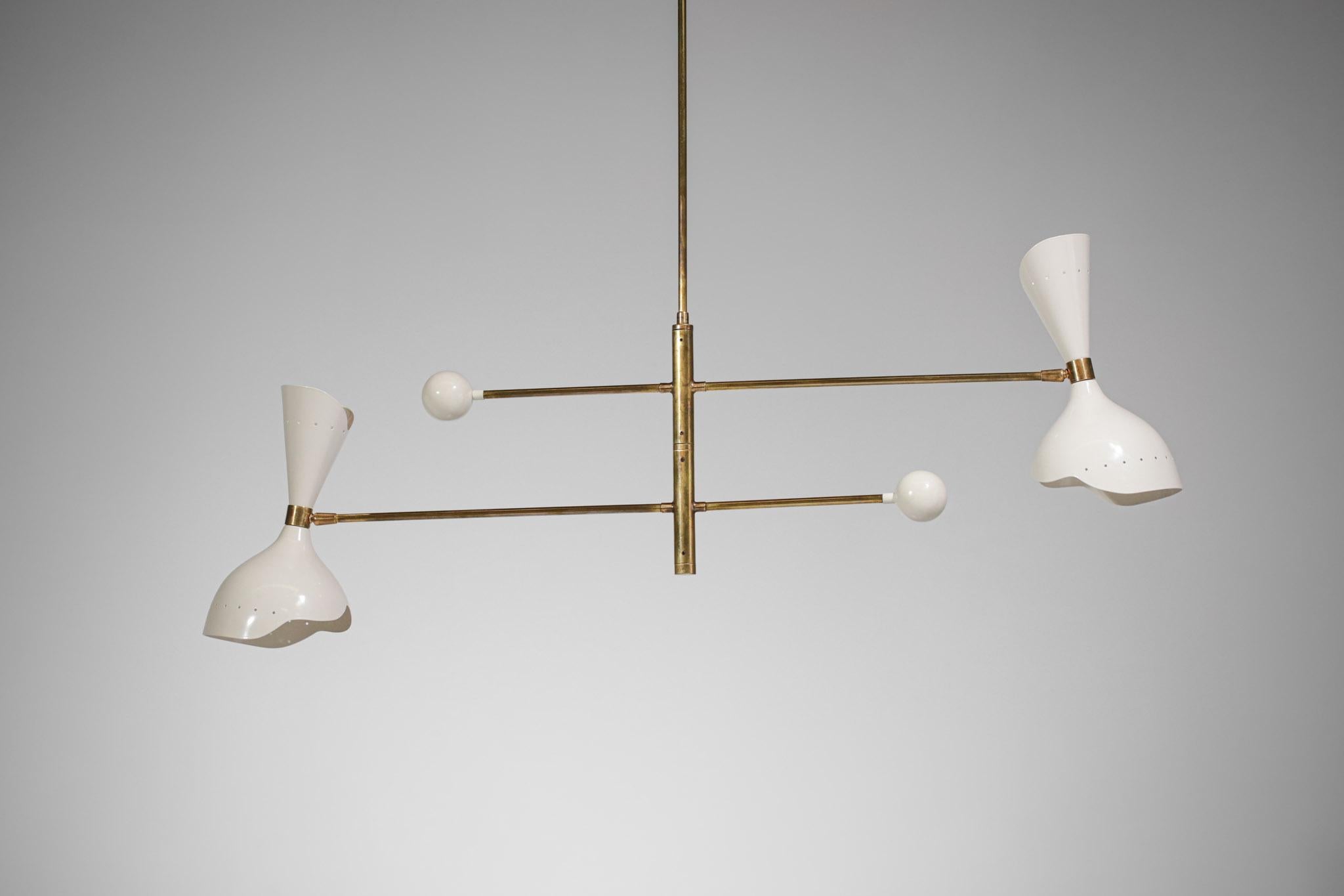 Modern Italian Hanging Lamp Brass Pendulum, Vintage Stilnovo Design Giroue F142 For Sale 5
