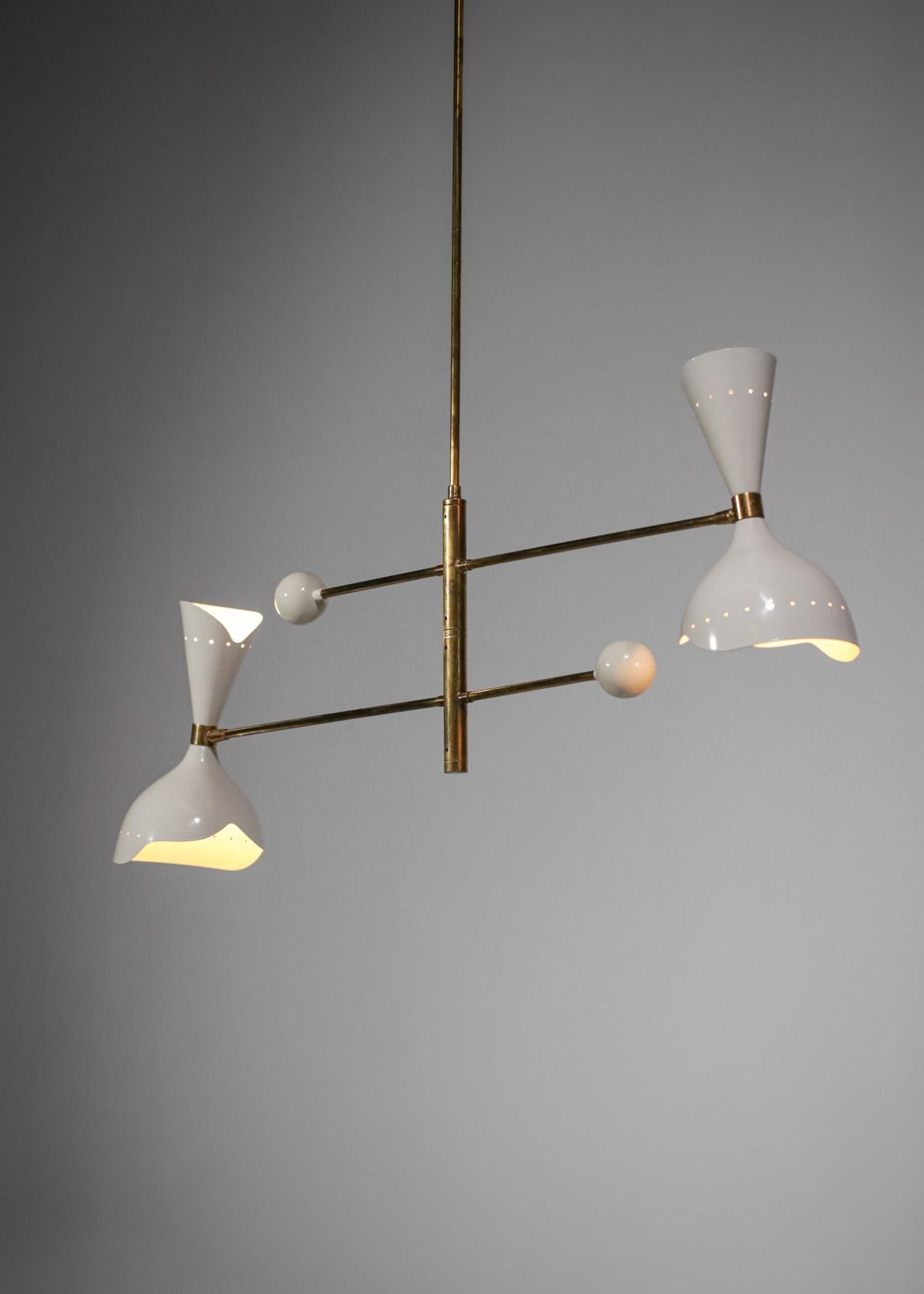 Modern Italian Hanging Lamp Brass Pendulum, Vintage Stilnovo Design Giroue F142 For Sale 6