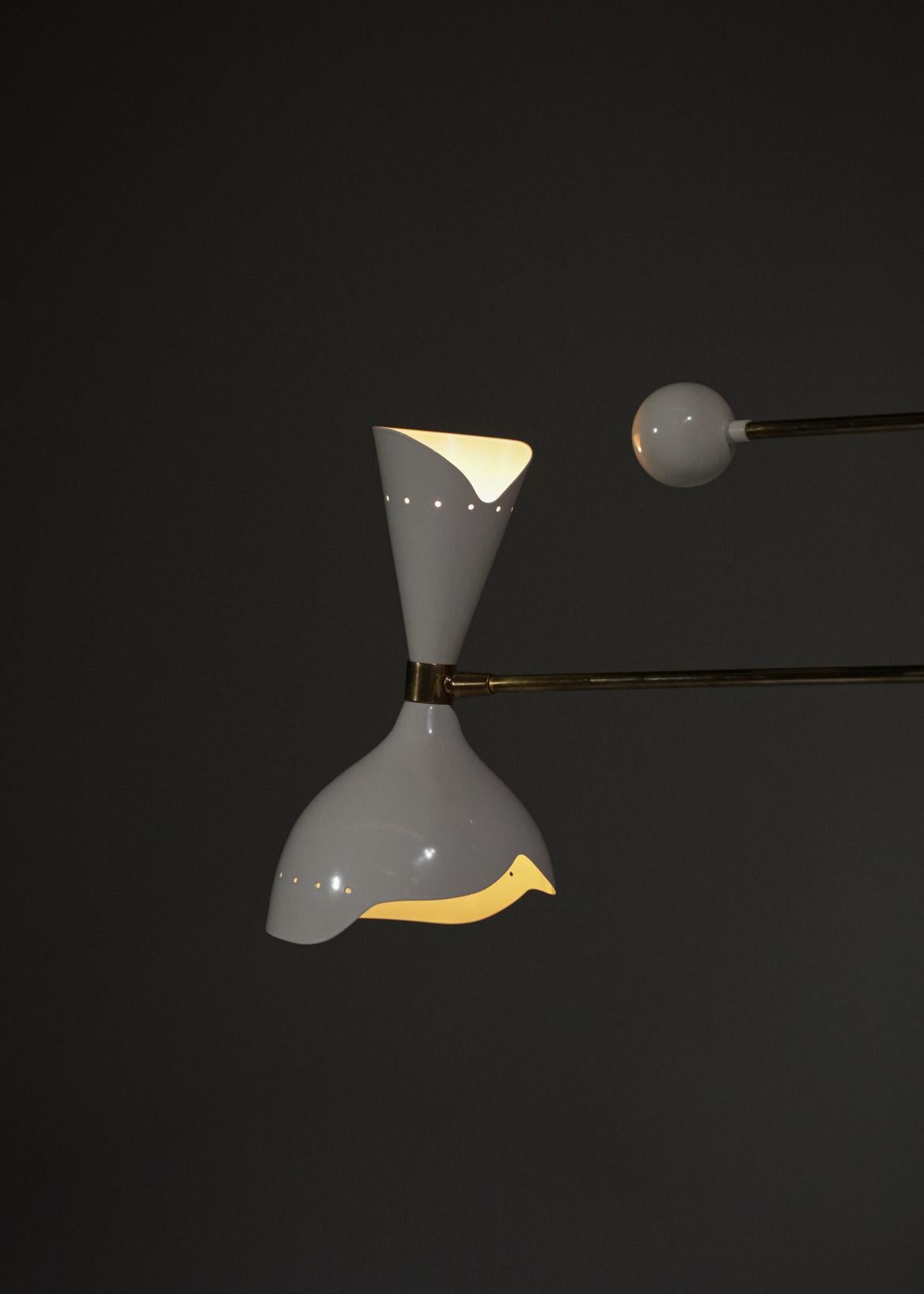 Modern Italian Hanging Lamp Brass Pendulum, Vintage Stilnovo Design Giroue F142 For Sale 7