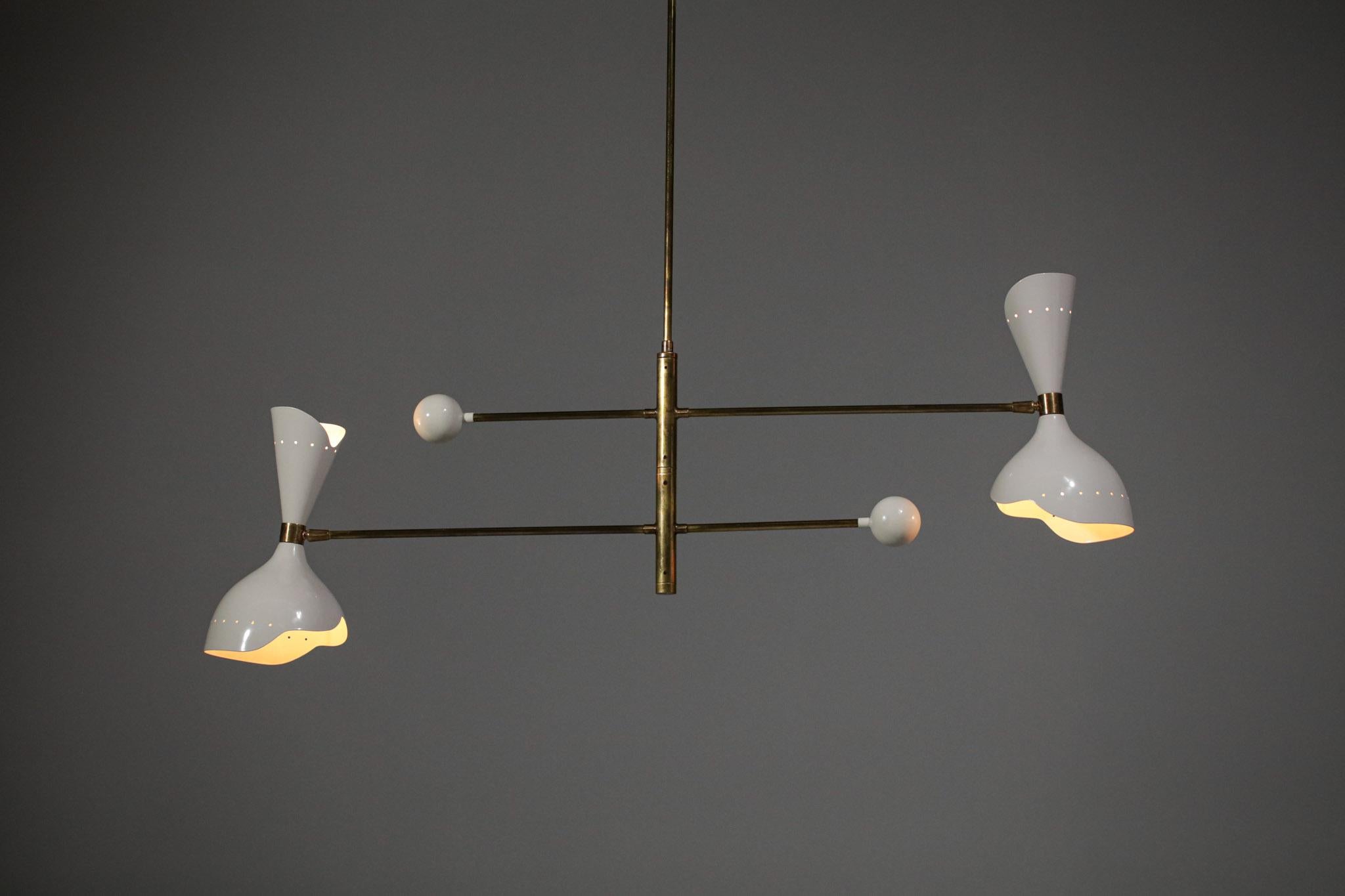 Mid-Century Modern Modern Italian Hanging Lamp Brass Pendulum, Vintage Stilnovo Design Giroue F142 For Sale