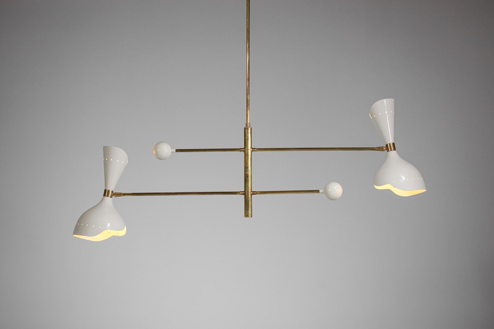 Modern Italian Hanging Lamp Brass Pendulum, Vintage Stilnovo Design Giroue F142 In New Condition For Sale In Lyon, FR