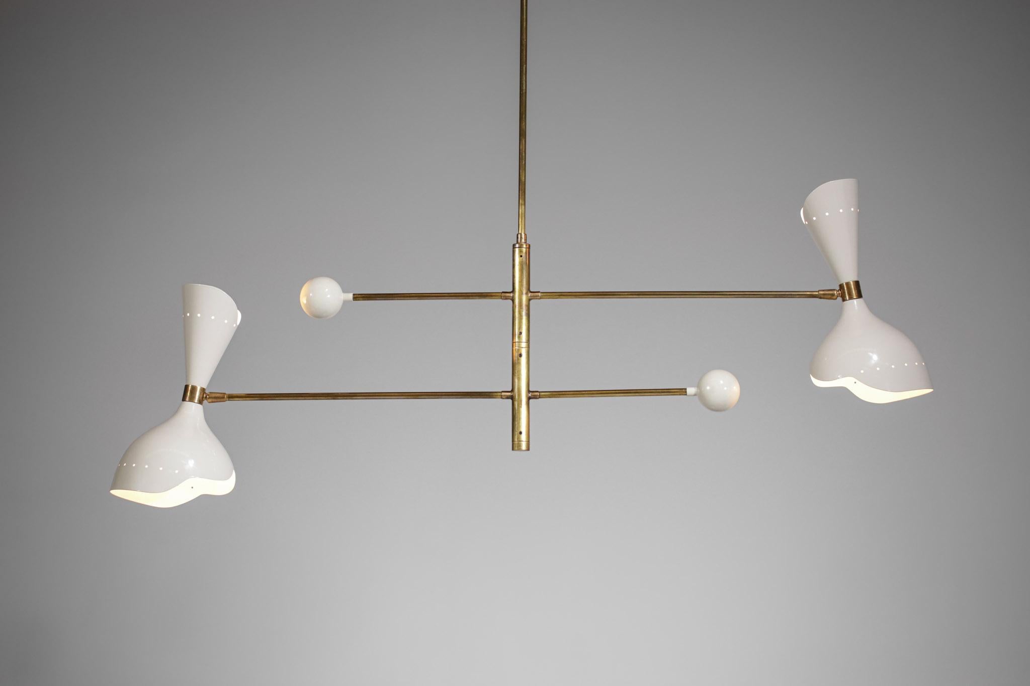 Modern Italian Hanging Lamp Brass Pendulum, Vintage Stilnovo Design Giroue F142 For Sale 2