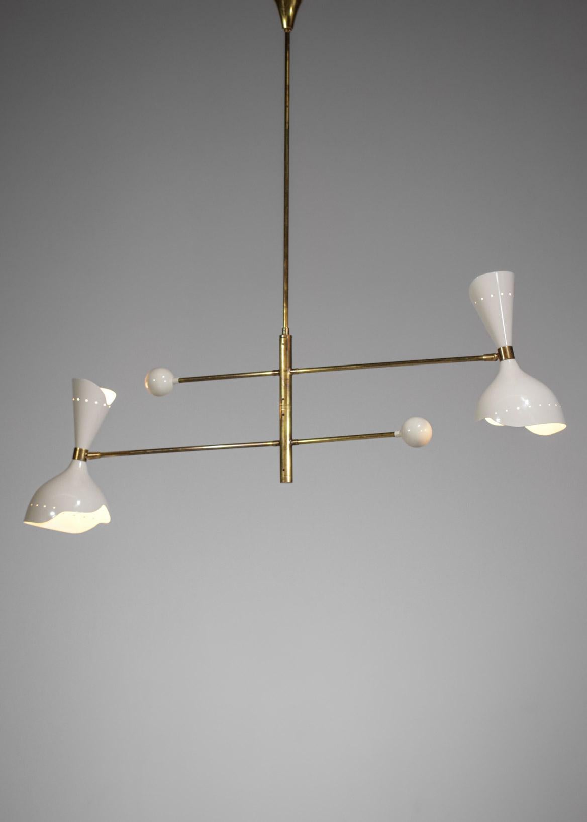 Modern Italian Hanging Lamp Brass Pendulum, Vintage Stilnovo Design Giroue F142 For Sale 3