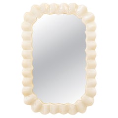 Modern Italian High-Gloss Cream Mirror with Ruffled Wavy Frame, in Stock Modern Italian High-Gloss Cream Mirror with Ruffled Wavy Frame, in Stock