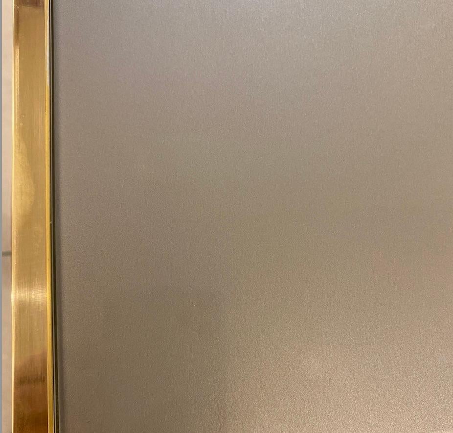 The Moderns Italian Ivory Gray Teal Blue Geometric Postmodern Brass Cabinet Sideboard Neuf - En vente à New York, NY